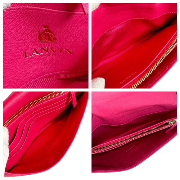 LANVIN Fuchsia Leather Sugar Lambskin Mini Crossbody Wallet Bag Made in Spain - Picture 9 of 14